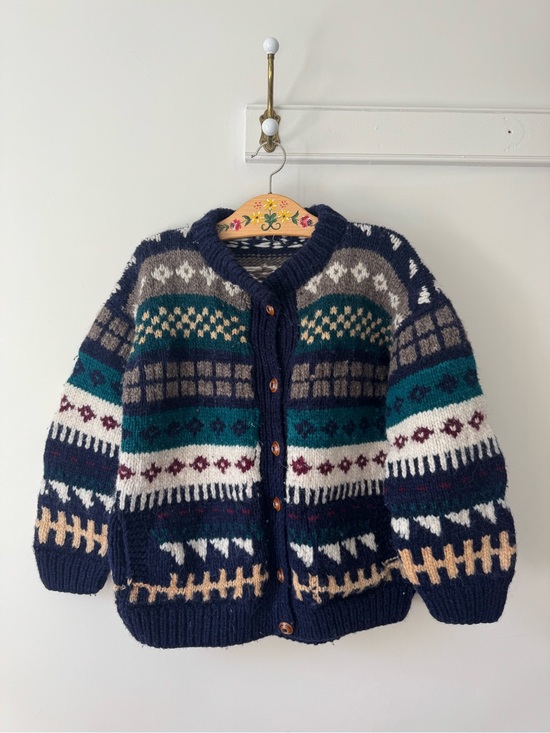 Sweaters - Handmade 100% Wool Multi-Pattern Cardigan Sweater